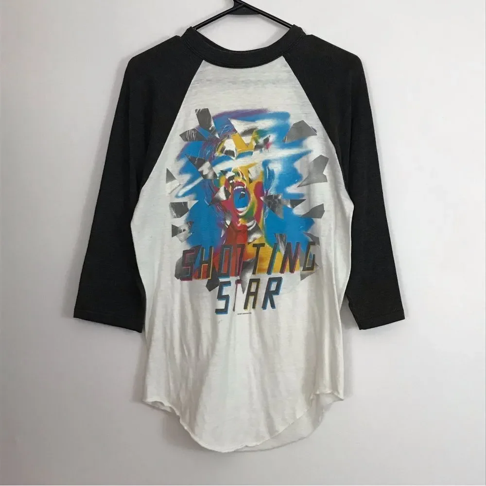 Vintage 80s Shooting Star Tour Tee Tshirt Top Sz Large Mens White Black Shirt